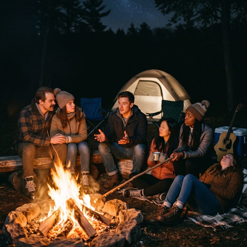 Group campfire at a campsite