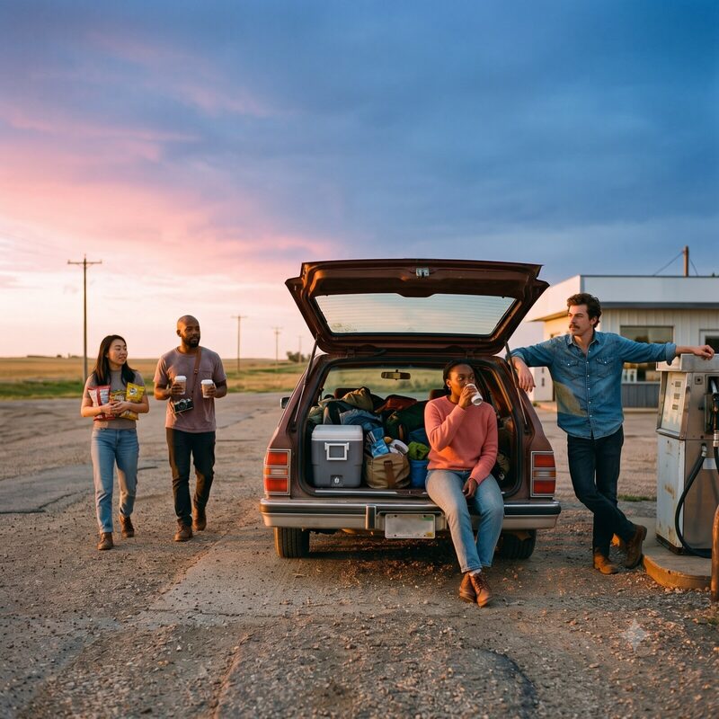 Road trip stop at sunset