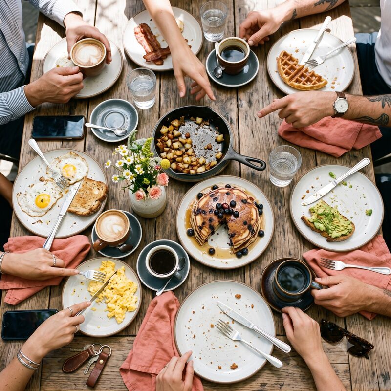 Patio brunch, table from above